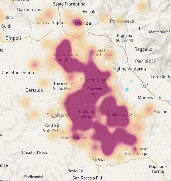 La mappa dell'area del Chianti Classico